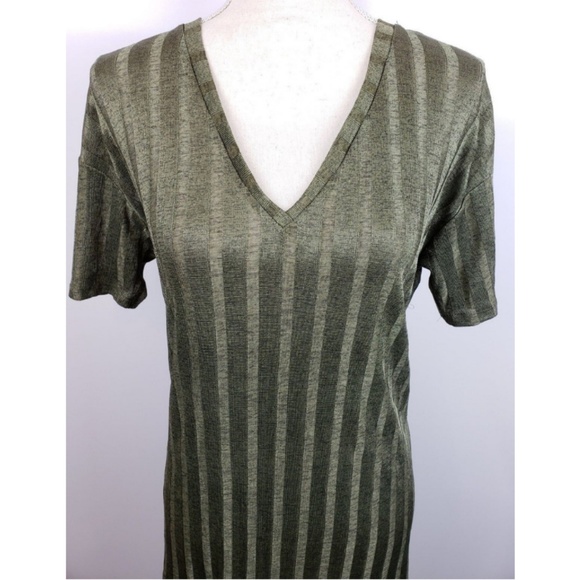 Zara Dress Green See Through Striped Loose Fit - Picture 3 of 5